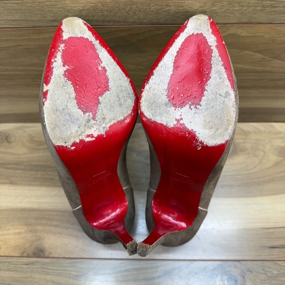 Christian Louboutin JS Suede Pumps 40.5 US 10.5 Light Brown Nude Platform - Picture 9 of 14